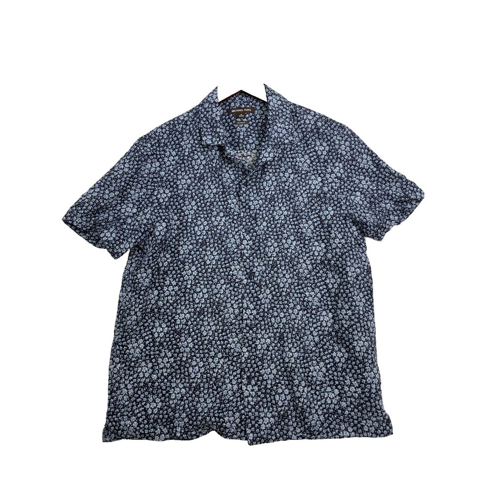 Michael Kors Mens Medium Navy Blue Floral Short Sleeve Button Up Shirt Relaxed F